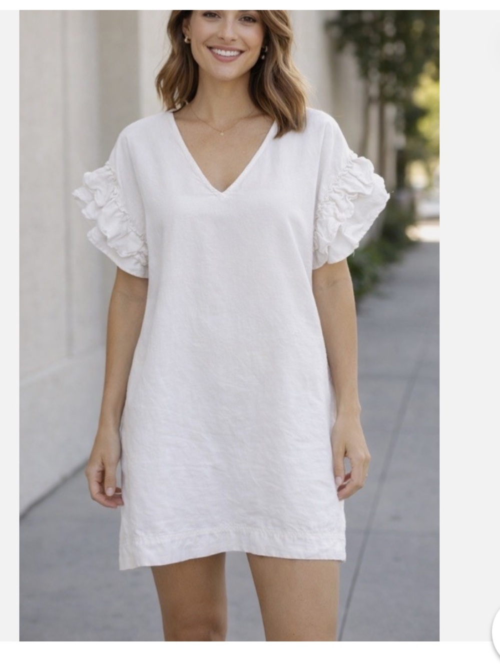 Maeve Anthropologie Cream Ruffle Sleeve Midi Dress Linen Cotton Summer Siz Small